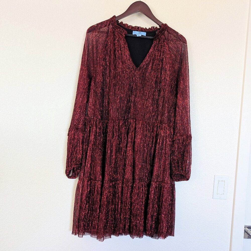 CeCe Women Red Metallic Puff-Sleeve Ruffled Mini Dress Holiday New Years Part XL